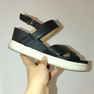 Dr. Scholl's Scenario Faux Suede Slingback Wedge Sandals Platform Black White 9